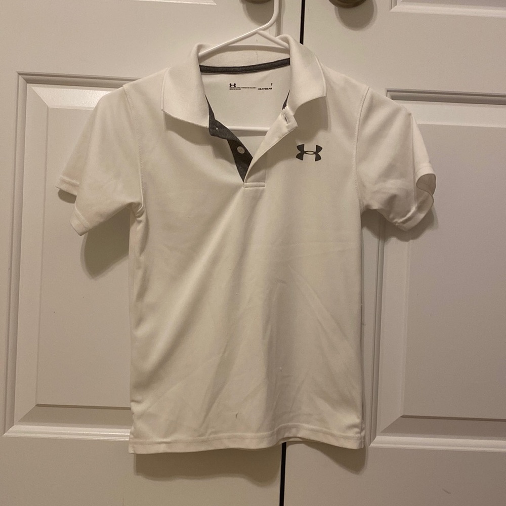 Under Armour Boys White Short Sleeve Golf Shirt, Youth Size 7